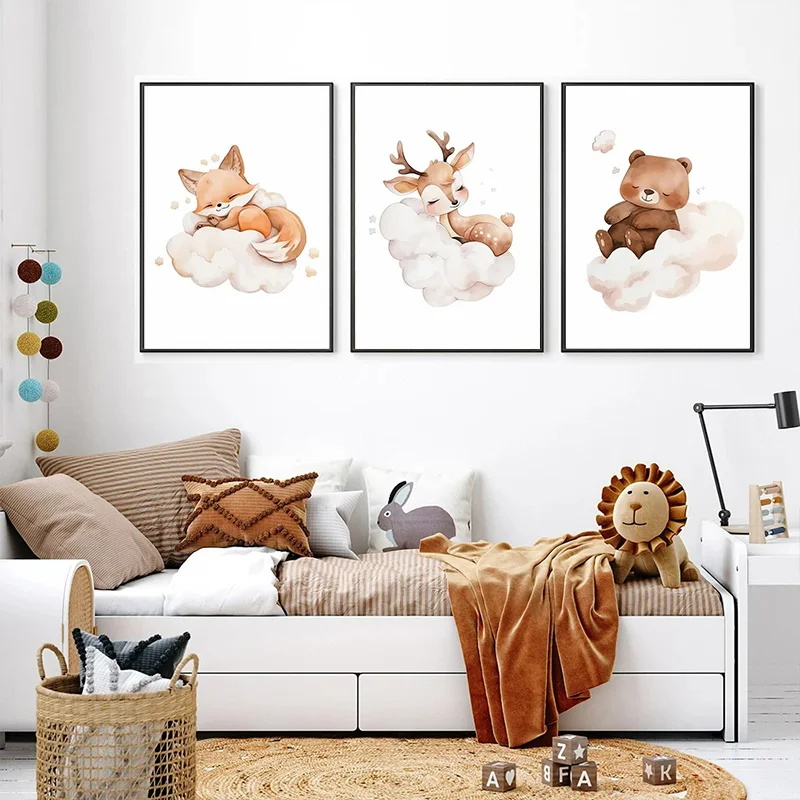 Baby Nursery Picture Frames - Wall Art Cute Raccoon Fox Deer