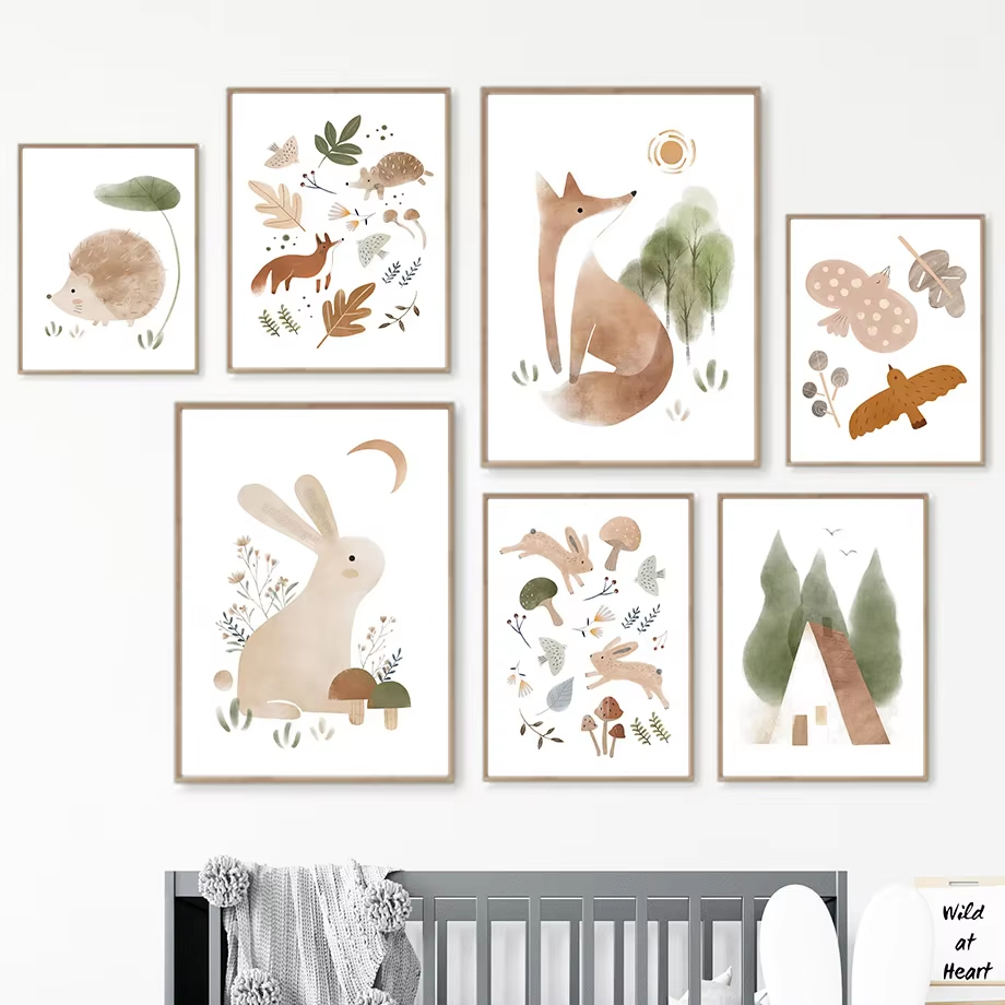 Baby Nursery Picture Frames - 1pcs(No frame) Boho Rabbit Fox Hedgehog