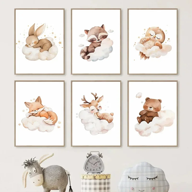 Cartoon Cloud Animal Canvas Pa - Baby Nursery Picture Frames 评论和价格