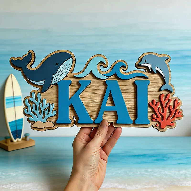 Ocean Whale Dolphin Themed Cus - Baby Nursery Name Wall Art 评论和价格