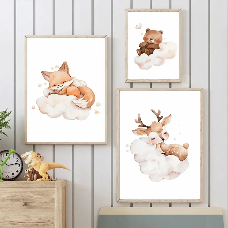 Wall Art Cute Raccoon Fox Deer - Baby Nursery Picture Frames 评论和价格