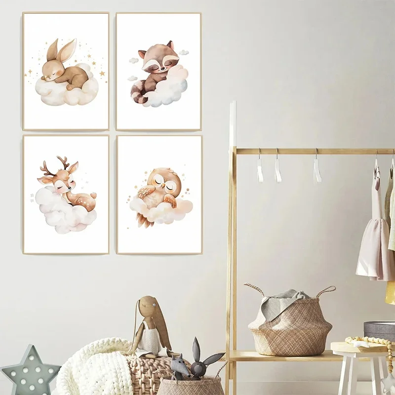 Cartoon Cloud Animal Canvas Pa - Baby Nursery Picture Frames 评论和价格